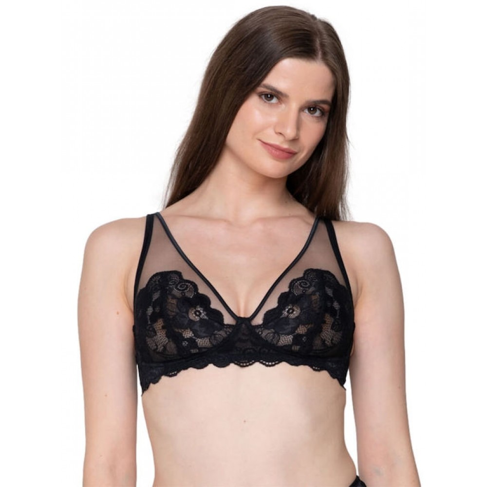 Luna 15303 Pandora, Γυναικείο Bralette Δαντέλα χωρίς μπανέλα, ΜΑΥΡΟ