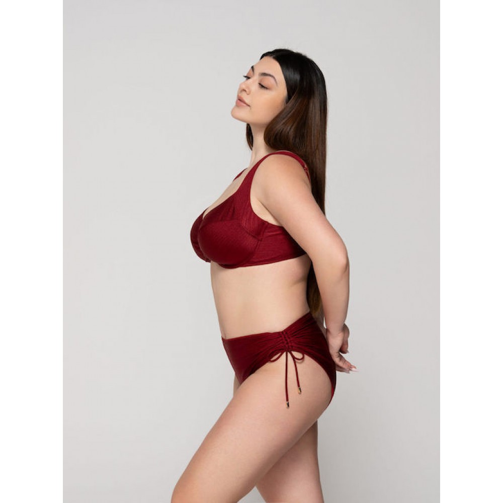 LUNA 94657, Γυναικείο Μαγιό  Bikini Bottom 3/4 με αυξομείωση ΜΠΟΡΝΤΟ