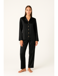 Milena By Paris 009147, Σατέν Σύνολο με κουμπιά ΜΑΥΡΟ