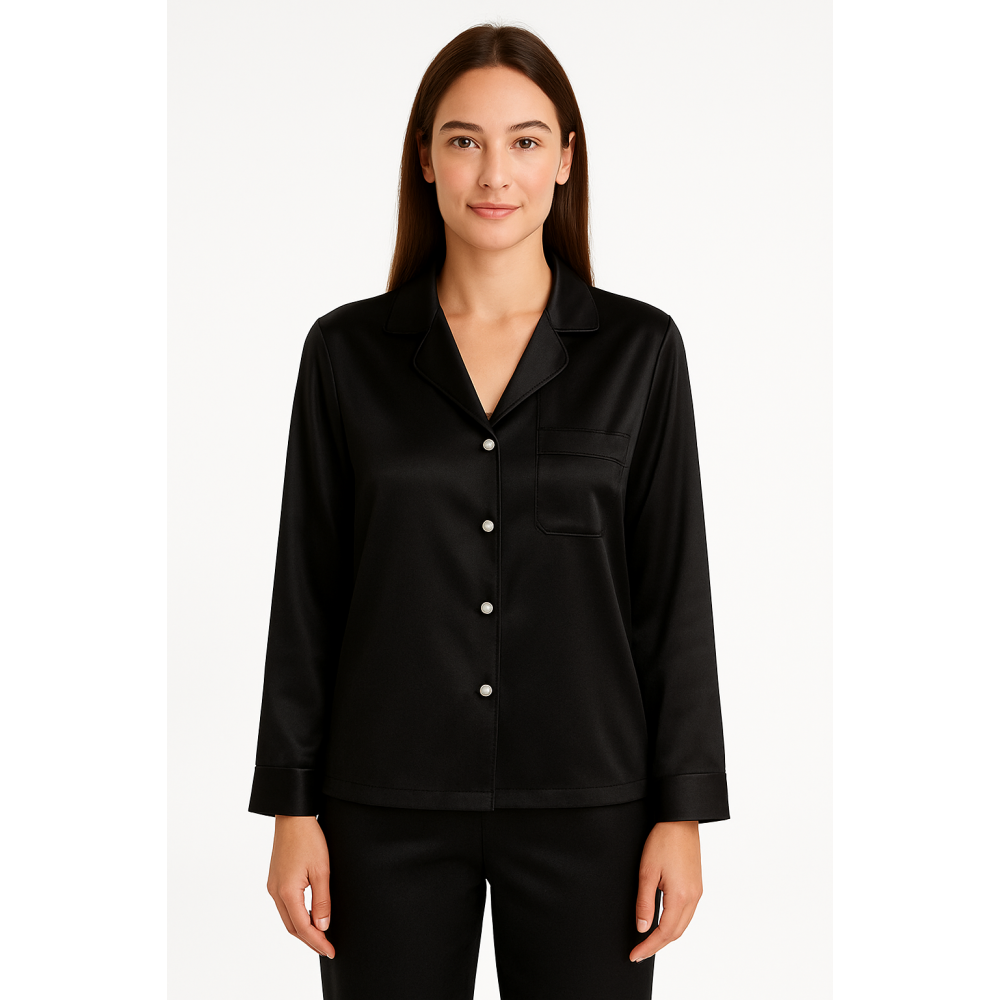 Milena By Paris 009147, Σατέν Σύνολο με κουμπιά ΜΑΥΡΟ