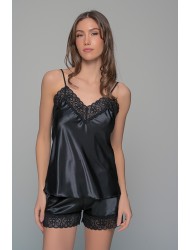 Milena By Paris 004201, Σατέν BabyDoll με δαντέλα, ΜΑΥΡΟ