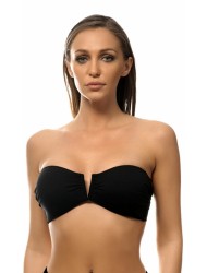 Miss Crool I20-862, Strapless Bikini Top με εντυπωσιακό V, χωρίς μπανέλα, ΜΑΥΡΟ