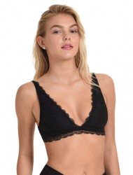 Miss Rosy, Γυναικείο Bralette χωρίς  μπανέλα Β993 από βαμβάκι και δαντέλα, ΜΑΥΡΟ