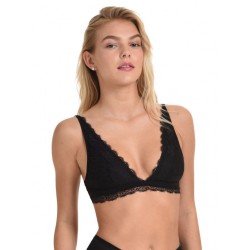 Miss Rosy, Γυναικείο Bralette χωρίς  μπανέλα Β993 από βαμβάκι και δαντέλα, ΜΑΥΡΟ