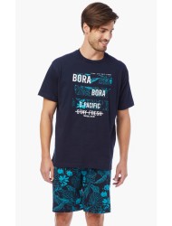 Ανδρική Πυζάμα Minerva 90-70982 BORA-BORA με Shorts και κοντό μανίκι ΜΠΛΕ MARIN