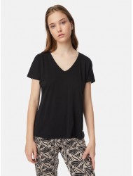 Minerva 90-52165-045, Γυναικείο T-Shirt με "V" λαιμόκοψη από απαλό Μοντάλ και Βαμβάκι ΜΑΥΡΟ