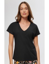 Minerva 90-53163-045, Γυναικείο T-Shirt με "V" λαιμόκοψη από απαλό Μοντάλ και Βαμβάκι ΜΑΥΡΟ