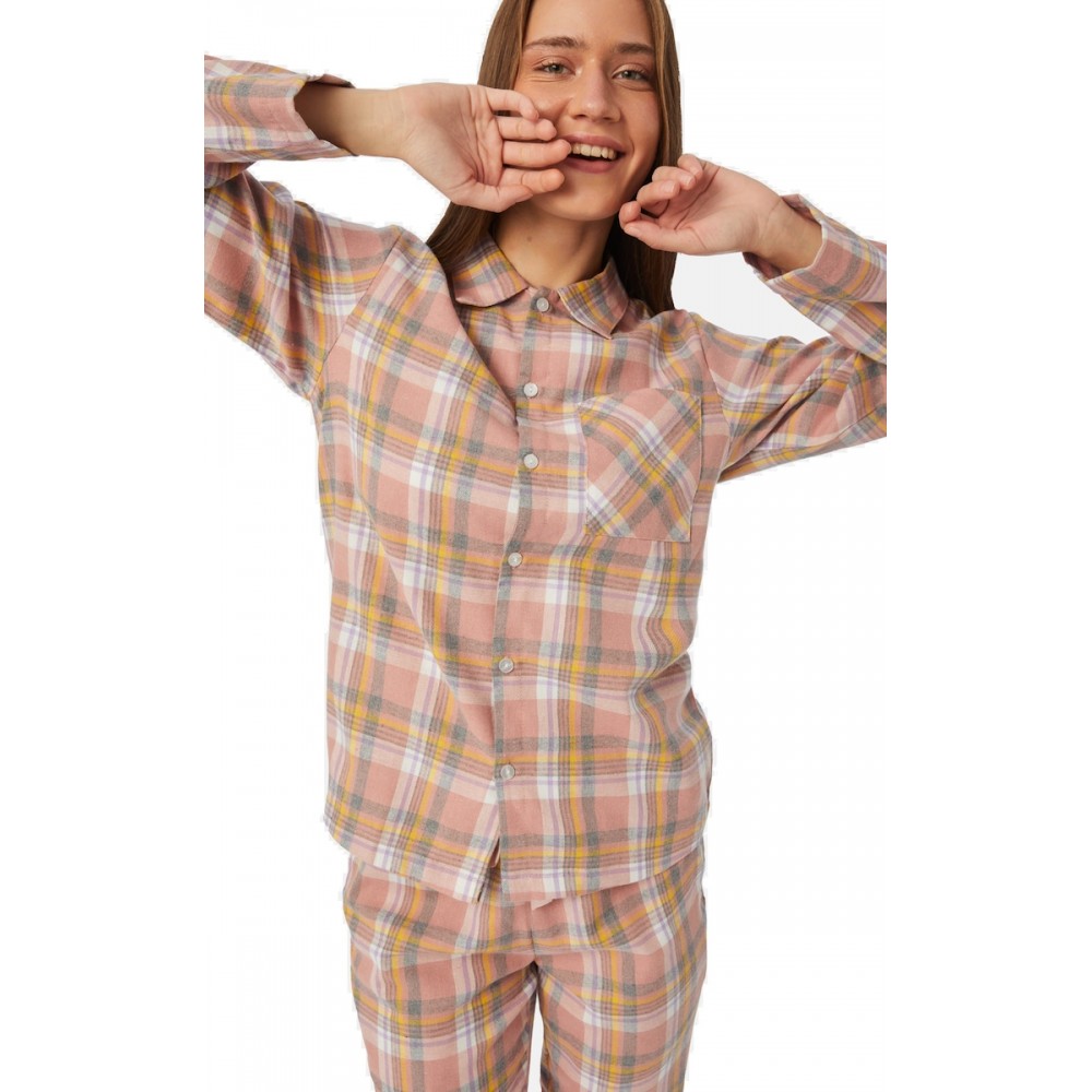 Minerva 90-52384, Γυναικείο Σετ Πυτζάμα με κουμπιά, ΡΟΖ ΚΑΡΟ