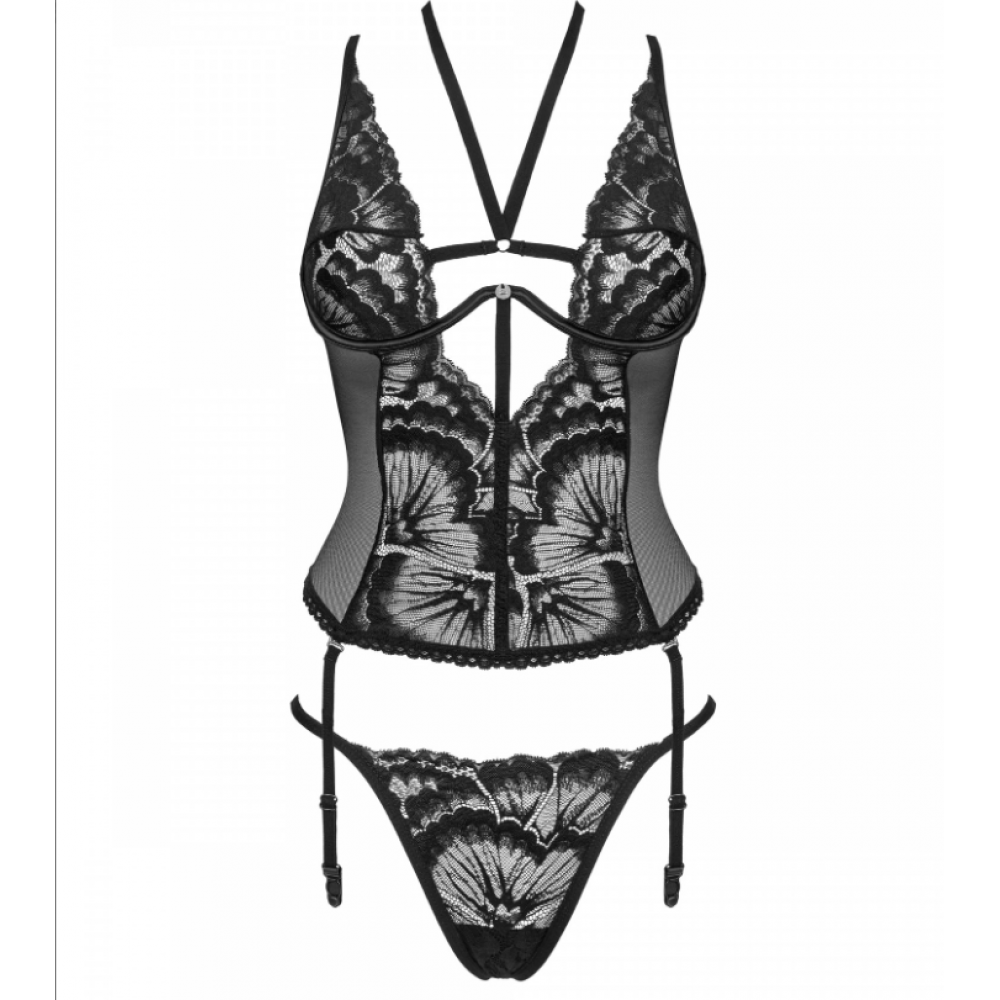 Obsessive Alessya Corset & String, Γυναικείο Σετ Εσώρουχα,  ΜΑΥΡΟ