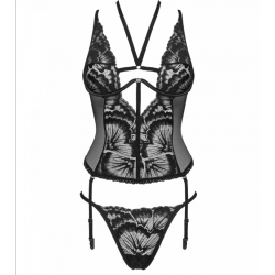 Obsessive Alessya Corset & String, Γυναικείο Σετ Εσώρουχα,  ΜΑΥΡΟ