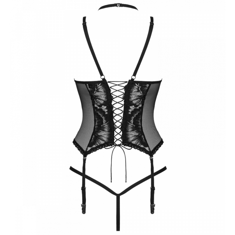 Obsessive Alessya Corset & String, Γυναικείο Σετ Εσώρουχα,  ΜΑΥΡΟ