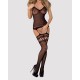 Bodystocking Obsessive F214, Ολόσωμο Καλτσόν με ενσωματωμένη ζαρτιέρα, ΜΑΥΡΟ