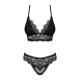 Obsessive Renelia 2 piece Set, Γυναικείο Σετ Σουτιέν και Brazilian από δαντέλα, ΜΑΥΡΟ