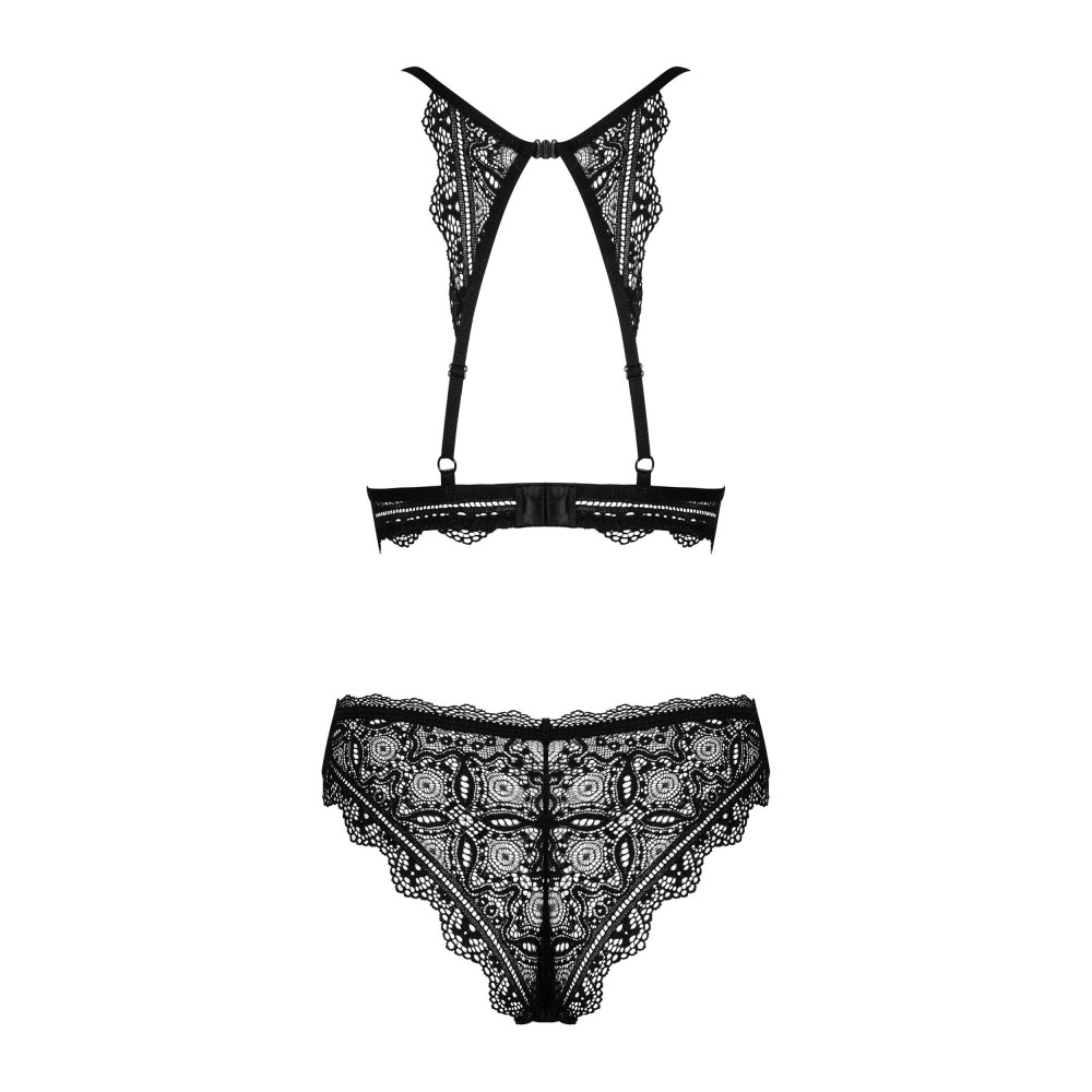 Obsessive Renelia 2 piece Set, Γυναικείο Σετ Σουτιέν και Brazilian από δαντέλα, ΜΑΥΡΟ