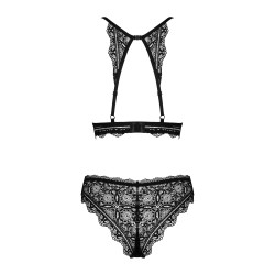 Obsessive Renelia 2 piece Set, Γυναικείο Σετ Σουτιέν και Brazilian από δαντέλα, ΜΑΥΡΟ