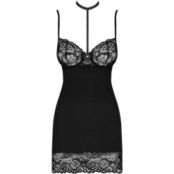 Obsessive Raquelia Chemise and Thong , Γυναικείο Νεγκλιζέ από δαντέλα και ελαστική λύκρα