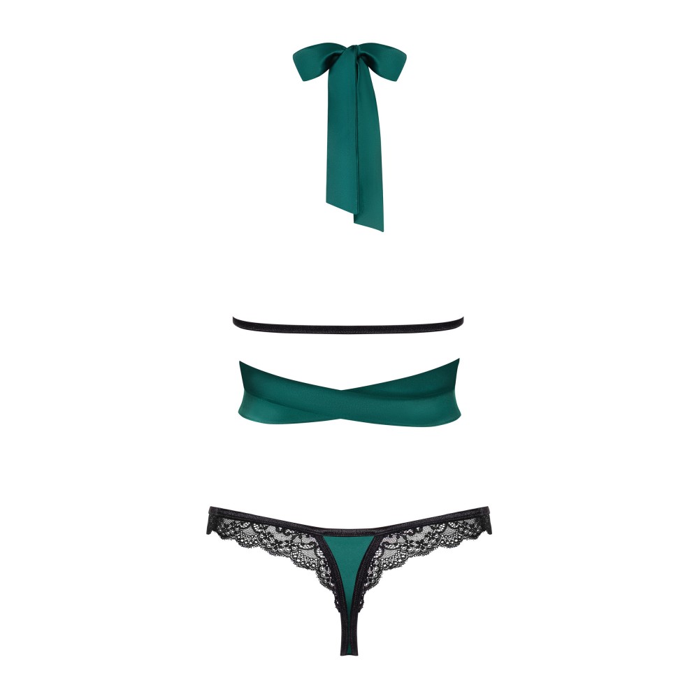 Obsessive Sensuelia 2-pcs Set Green Γυναικείο Σετ Σουτιέν και String, ΣΜΑΡΑΓΔΙ