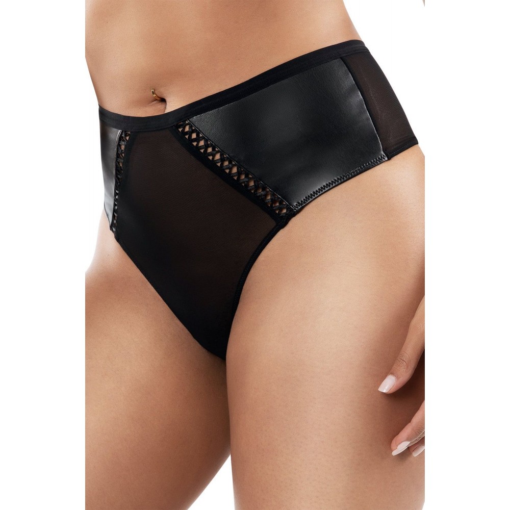 PARFAIT P50124 STEVIE, Γυναικείο Ψηλόμεσο Κυλοτάκι Thong Faux Leather, ΜΑΥΡΟ