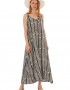 Platinum Fashion 22053, Γυναικείο Μάξι Φόρεμα με λεπτό τιραντάκι, ΜΠΛΕ ΣΚΟΥΡΟ/ΕΚΡΟΥ