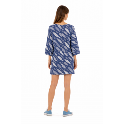 Platinum Fashion 42451, Γυναικείο Beachwear καφτάνι Κοντό με τρουακάρ μανίκι, ΜΠΛΕ