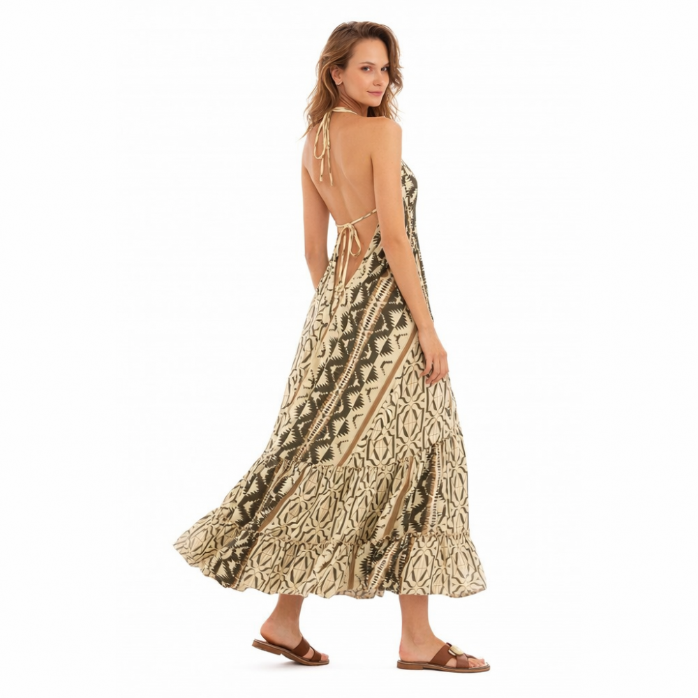 Platinum Fashion 42485, Γυναικείο Φόρεμα Μάξι σε γήινες αποχρώσεις