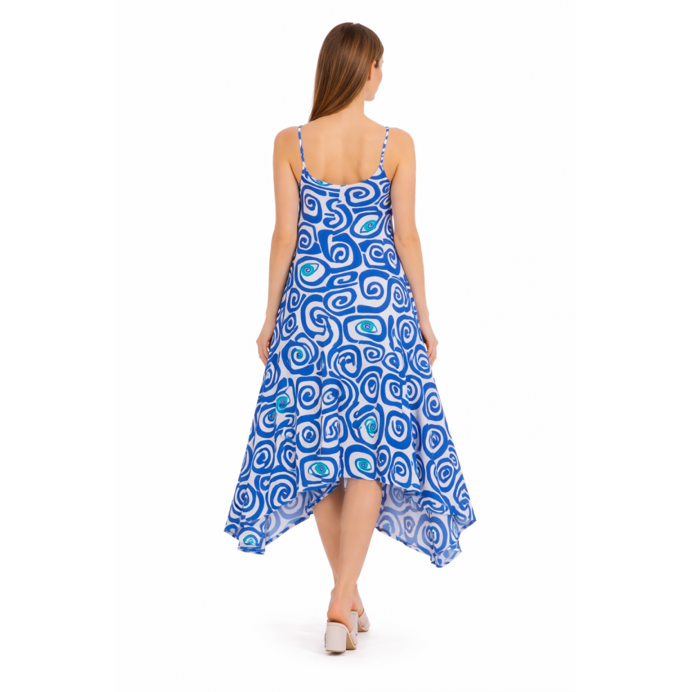 Platinum Fashion 42519, Γυναικείο Ασύμμετρο Φόρεμα Μακρύ με τιράντα, ΜΠΛΕ