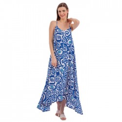 Platinum Fashion 42519, Γυναικείο Ασύμμετρο Φόρεμα Μακρύ με τιράντα, ΜΠΛΕ