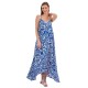 Platinum Fashion 42519, Γυναικείο Ασύμμετρο Φόρεμα Μακρύ με τιράντα, ΜΠΛΕ