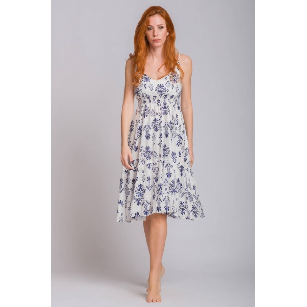 Rima-Beachwear 3129-01, Βαμβακερό Φόρεμα με  τιραντάκι, ΜΠΛΕ