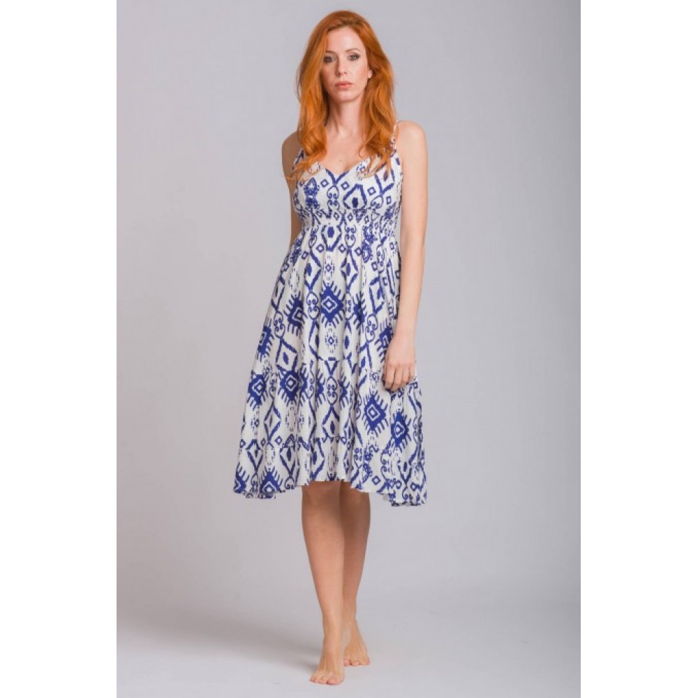 Rima-Beachwear 3129-02, Βαμβακερό Φόρεμα με  τιραντάκι, ΜΠΛΕ