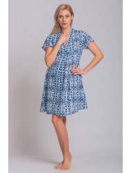 Rima-Beachwear 3131-04, Βαμβακερό Φόρεμα με γεωμετρικό σχέδιο, ΜΠΛΕ