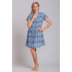 Rima-Beachwear 3131-04, Βαμβακερό Φόρεμα με γεωμετρικό σχέδιο, ΜΠΛΕ