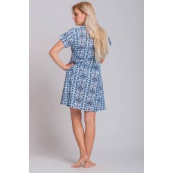 Rima-Beachwear 3131-04, Βαμβακερό Φόρεμα με γεωμετρικό σχέδιο, ΜΠΛΕ