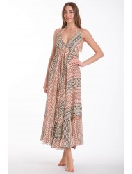 Rima-Beachwear 3507-02, Βαμβακερό Φόρεμα Boho Style με σφηγκοφωλιά, MULTI COLOR
