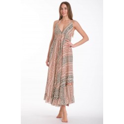 Rima-Beachwear 3507-02, Βαμβακερό Φόρεμα Boho Style με σφηγκοφωλιά, MULTI COLOR