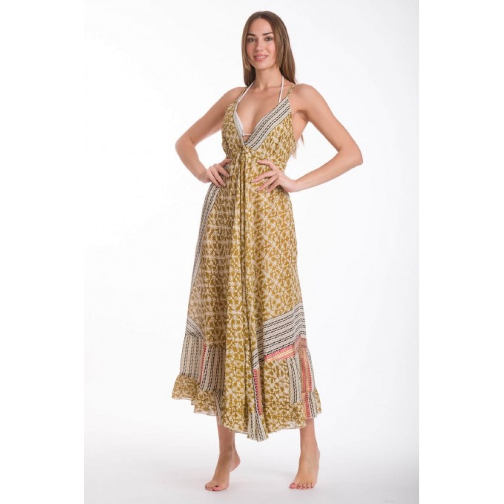 Rima-Beachwear 3507-03, Βαμβακερό Φόρεμα Boho Style με σφηγκοφωλιά, MULTI COLOR