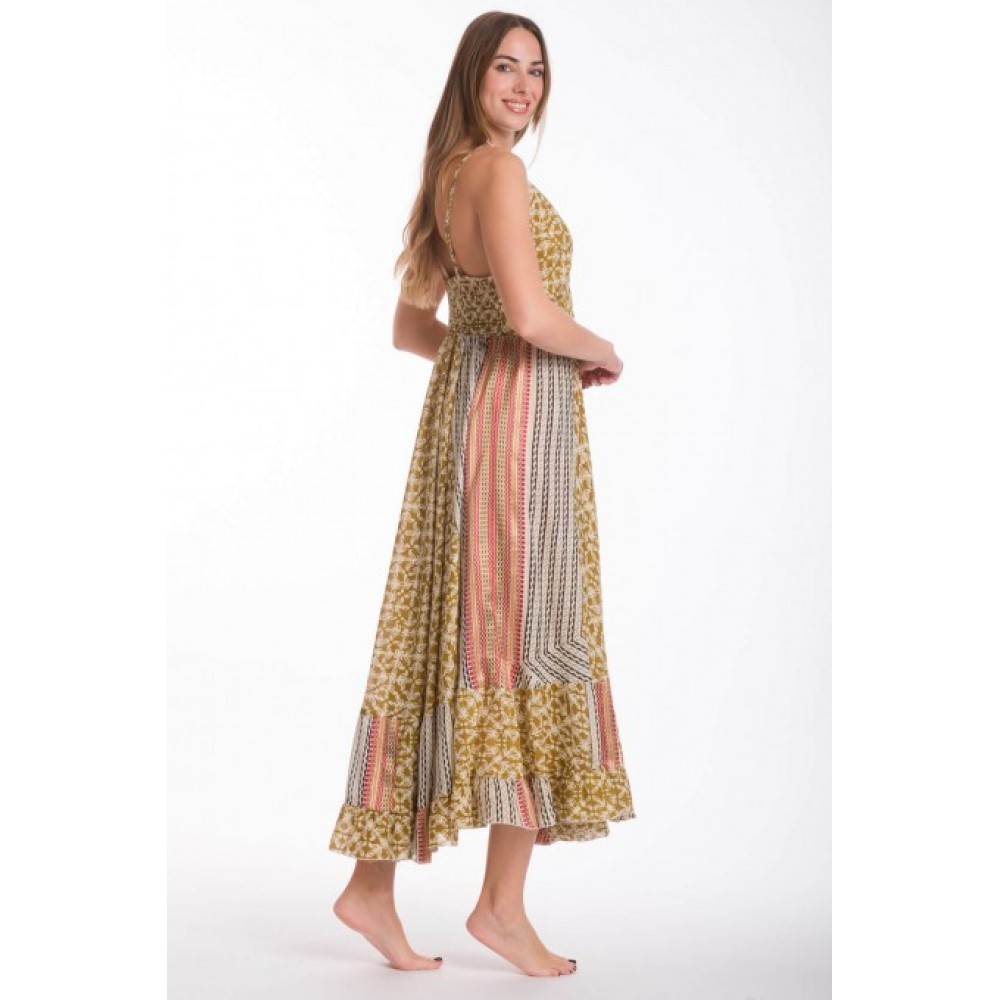 Rima-Beachwear 3507-03, Βαμβακερό Φόρεμα Boho Style με σφηγκοφωλιά, MULTI COLOR