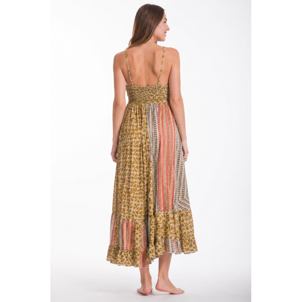 Rima-Beachwear 3507-03, Βαμβακερό Φόρεμα Boho Style με σφηγκοφωλιά, MULTI COLOR