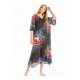 Rima-Beachwear 359-17, Μακρύ Καφτάνι Viscose Crincle με σχέδια, ΜΑΥΡΟ