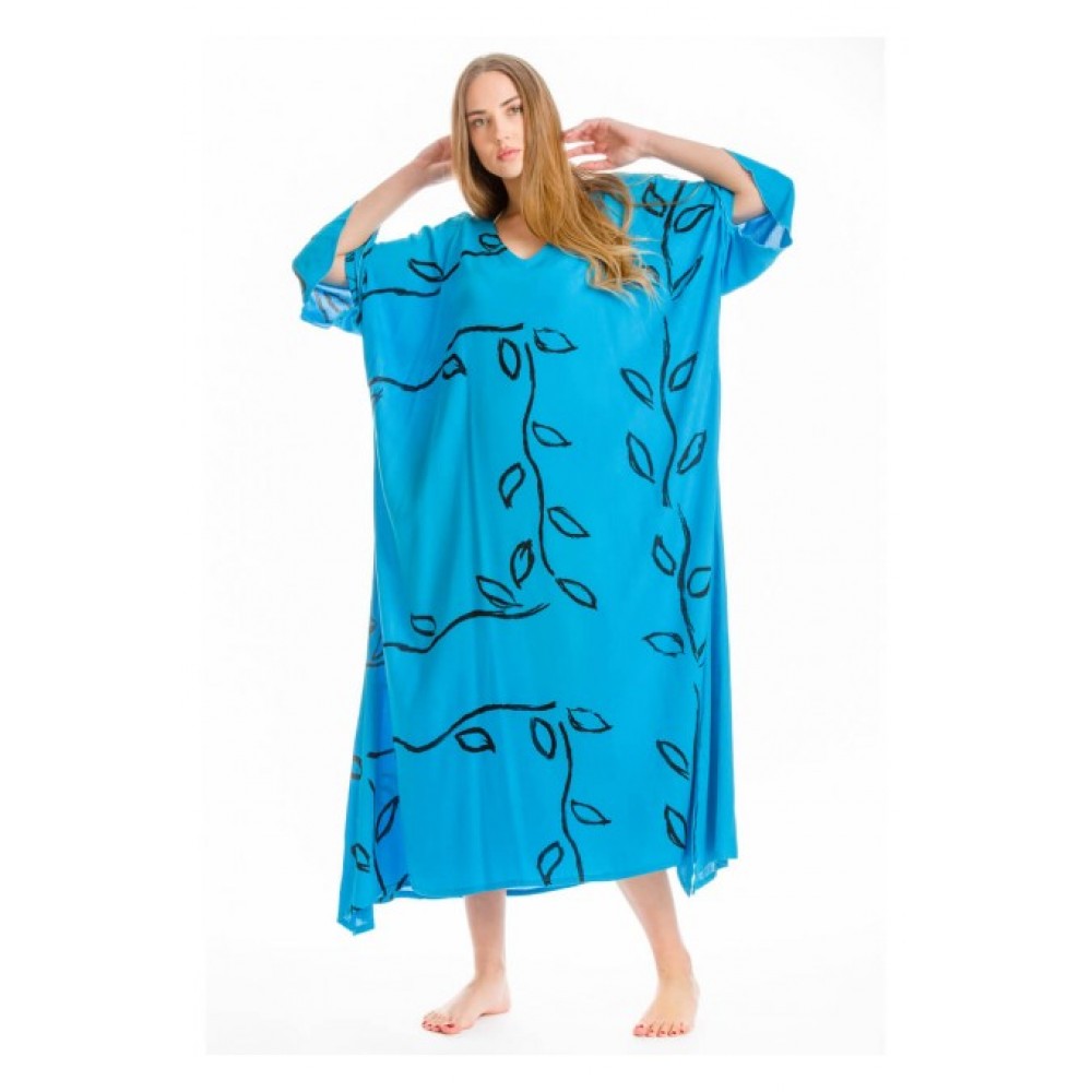 Rima-Beachwear 359-62, Μακρύ Καφτάνι Viscose Crincle με σχέδια, ΤΥΡΚΟΥΑΖ
