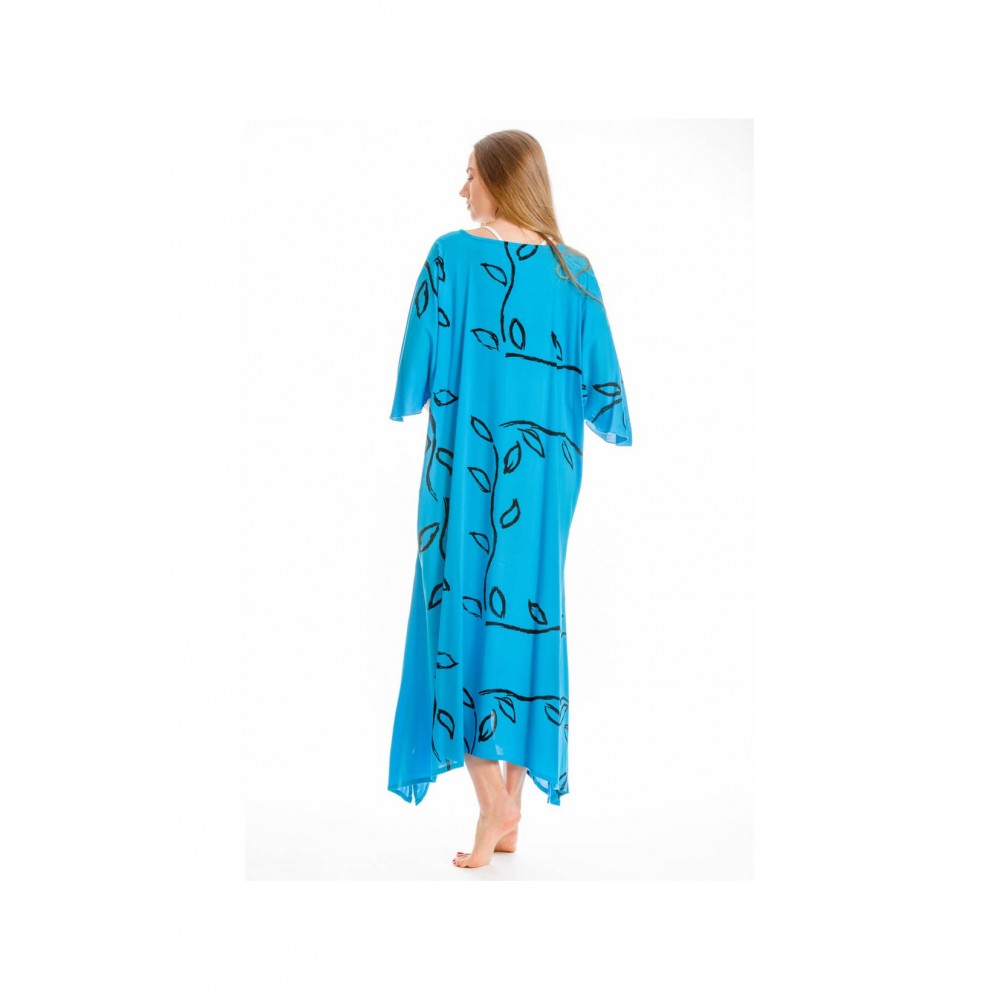 Rima-Beachwear 359-62, Μακρύ Καφτάνι Viscose Crincle με σχέδια, ΤΥΡΚΟΥΑΖ