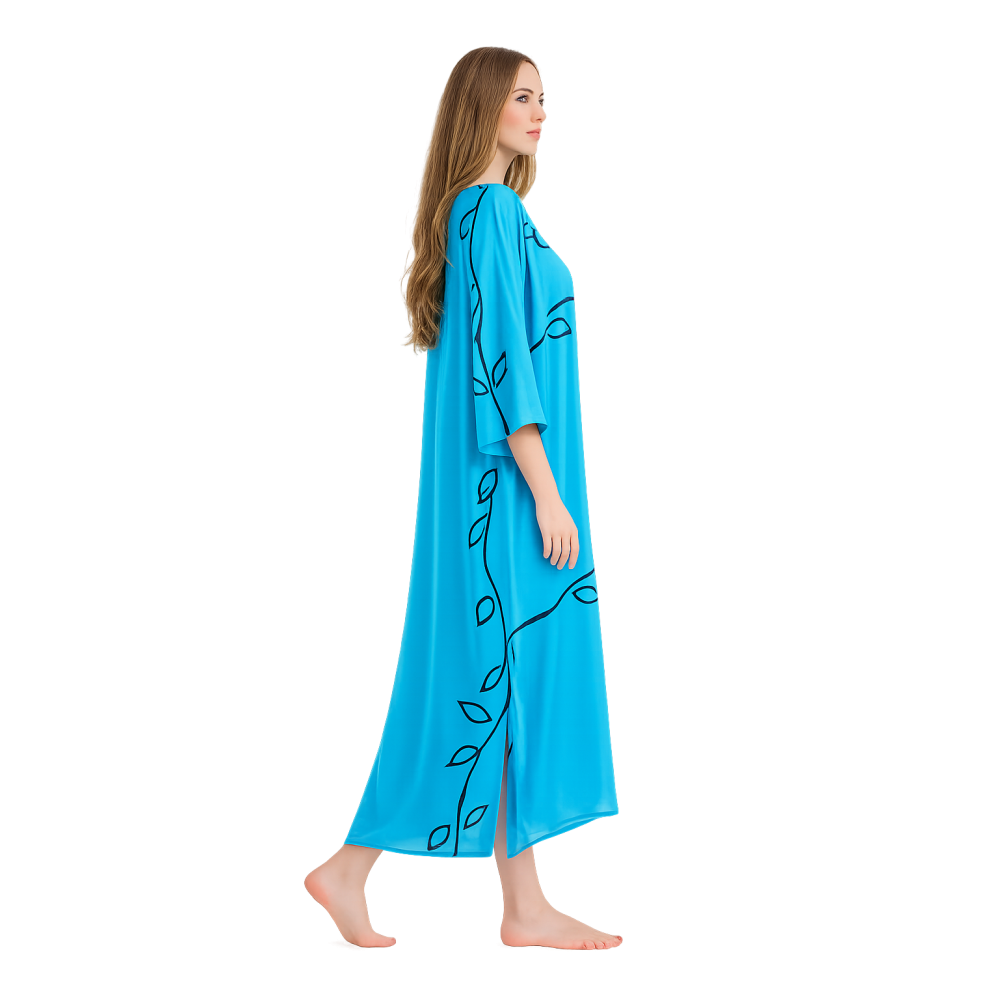 Rima-Beachwear 359-62, Μακρύ Καφτάνι Viscose Crincle με σχέδια, ΤΥΡΚΟΥΑΖ