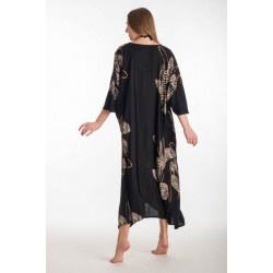 Rima-Beachwear 359-69, Μακρύ Καφτάνι Viscose Crincle με σχέδια, ΜΑΥΡΟ