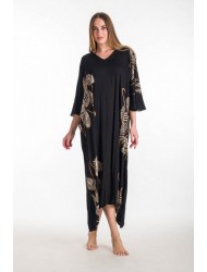 Rima-Beachwear 359-69, Μακρύ Καφτάνι Viscose Crincle με σχέδια, ΜΑΥΡΟ
