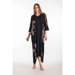Rima-Beachwear 359-69, Μακρύ Καφτάνι Viscose Crincle με σχέδια, ΜΑΥΡΟ