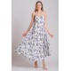 Rima-Beachwear 3619-01, Μακρύ Φόρεμα Βισκόζ με τιράντα και σχέδιο, ΜΠΛΕ