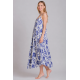 Rima-Beachwear 3619-02, Μακρύ Φόρεμα Βισκόζ με τιράντα και γεωμετρικό σχέδιο, ΜΠΛΕ