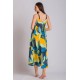 Rima-Beachwear 3619-04, Μακρύ Φόρεμα Βισκόζ με τιράντα και εμπριμέ σχέδιο, ΚΙΤΡΙΝΟ