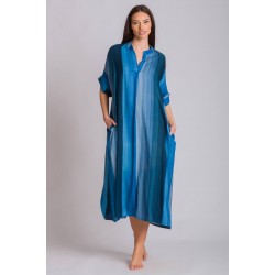 Rima-Beachwear 6522-01, Μακρύ Καφτάνι Παραλίας με τσέπες, ΜΠΛΕ