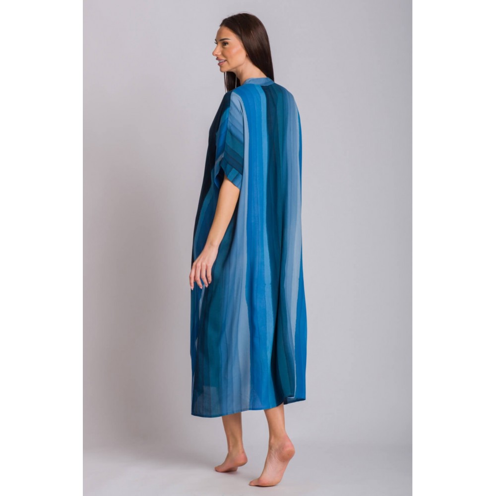 Rima-Beachwear 6522-01, Μακρύ Καφτάνι Παραλίας με τσέπες, ΜΠΛΕ